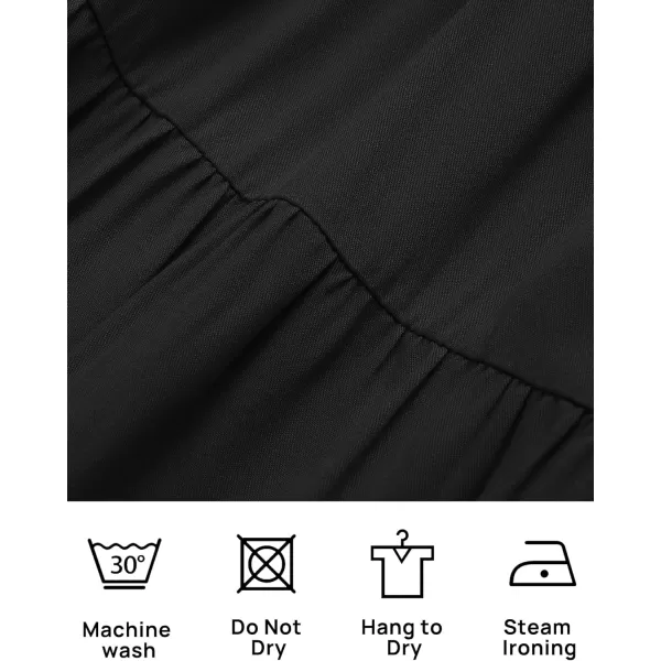 imageZESICA Womens 2024 Sexy Boho Off Shoulder Puff Short Sleeve High Waist Ruffled Flowy A Line Beach Party Midi DressBlack