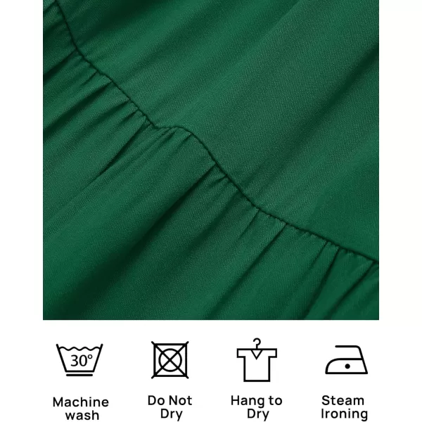 imageZESICA Womens 2024 Sexy Boho Off Shoulder Puff Short Sleeve High Waist Ruffled Flowy A Line Beach Party Midi DressDarkgreen