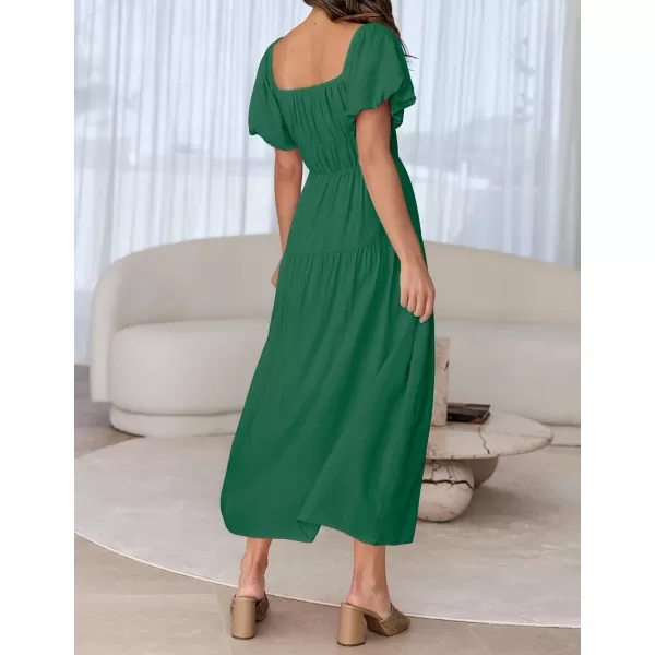 imageZESICA Womens 2024 Sexy Boho Off Shoulder Puff Short Sleeve High Waist Ruffled Flowy A Line Beach Party Midi DressDarkgreen