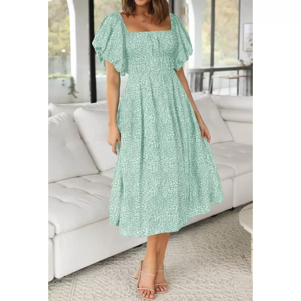 imageZESICA Womens 2024 Sexy Boho Off Shoulder Puff Short Sleeve High Waist Ruffled Flowy A Line Beach Party Midi DressGreen