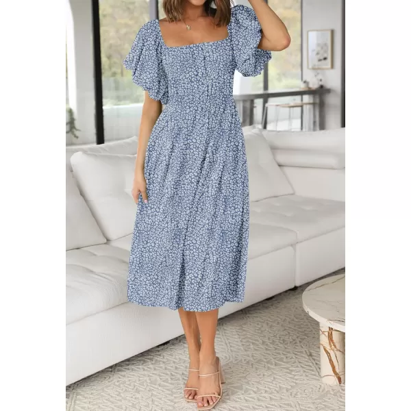 imageZESICA Womens 2024 Sexy Boho Off Shoulder Puff Short Sleeve High Waist Ruffled Flowy A Line Beach Party Midi DressLightblue
