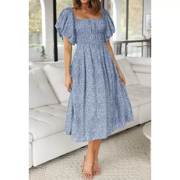imageZESICA Womens 2024 Sexy Boho Off Shoulder Puff Short Sleeve High Waist Ruffled Flowy A Line Beach Party Midi DressLightblue
