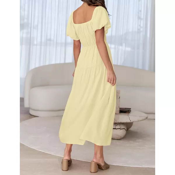 imageZESICA Womens 2024 Sexy Boho Off Shoulder Puff Short Sleeve High Waist Ruffled Flowy A Line Beach Party Midi DressLightyellow
