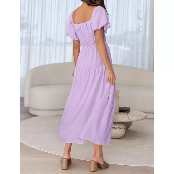 imageZESICA Womens 2024 Sexy Boho Off Shoulder Puff Short Sleeve High Waist Ruffled Flowy A Line Beach Party Midi DressPurple