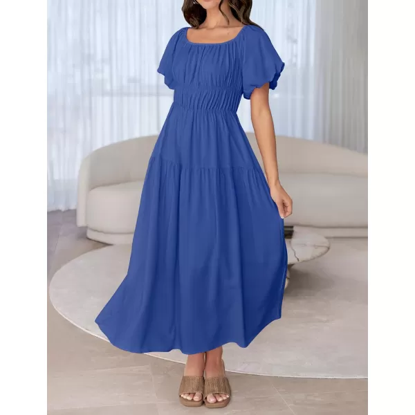 imageZESICA Womens 2024 Sexy Boho Off Shoulder Puff Short Sleeve High Waist Ruffled Flowy A Line Beach Party Midi DressRoyalblue