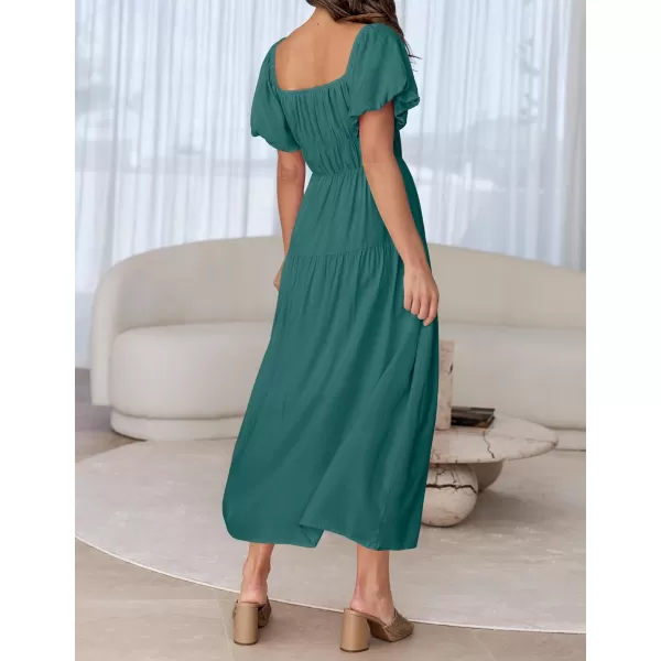 imageZESICA Womens 2024 Sexy Boho Off Shoulder Puff Short Sleeve High Waist Ruffled Flowy A Line Beach Party Midi DressTeal
