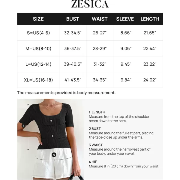 imageZESICA Womens 2024 Short Sleeve Square Neck T Shirts Slim Fitted Summer Ribbed Knit Basic Casual Tee TopsBlack