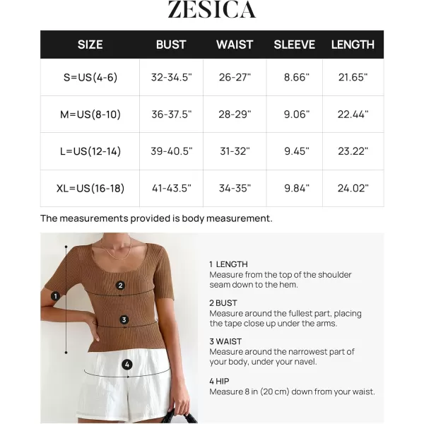 imageZESICA Womens 2024 Short Sleeve Square Neck T Shirts Slim Fitted Summer Ribbed Knit Basic Casual Tee TopsBrown
