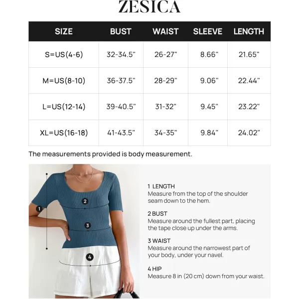 imageZESICA Womens 2024 Short Sleeve Square Neck T Shirts Slim Fitted Summer Ribbed Knit Basic Casual Tee TopsDarkblue