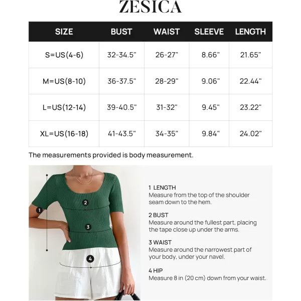 imageZESICA Womens 2024 Short Sleeve Square Neck T Shirts Slim Fitted Summer Ribbed Knit Basic Casual Tee TopsDarkgreen