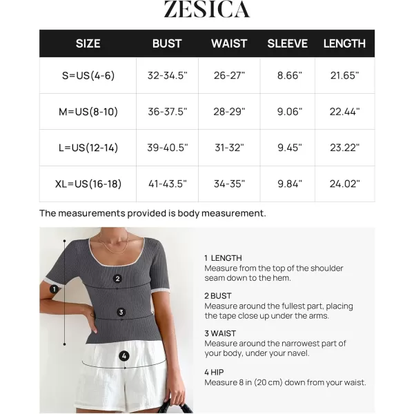 imageZESICA Womens 2024 Short Sleeve Square Neck T Shirts Slim Fitted Summer Ribbed Knit Basic Casual Tee TopsDarkgrey