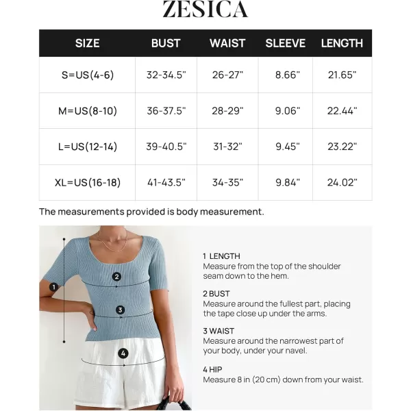 imageZESICA Womens 2024 Short Sleeve Square Neck T Shirts Slim Fitted Summer Ribbed Knit Basic Casual Tee TopsLightblue