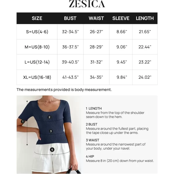 imageZESICA Womens 2024 Short Sleeve Square Neck T Shirts Slim Fitted Summer Ribbed Knit Basic Casual Tee TopsNavy