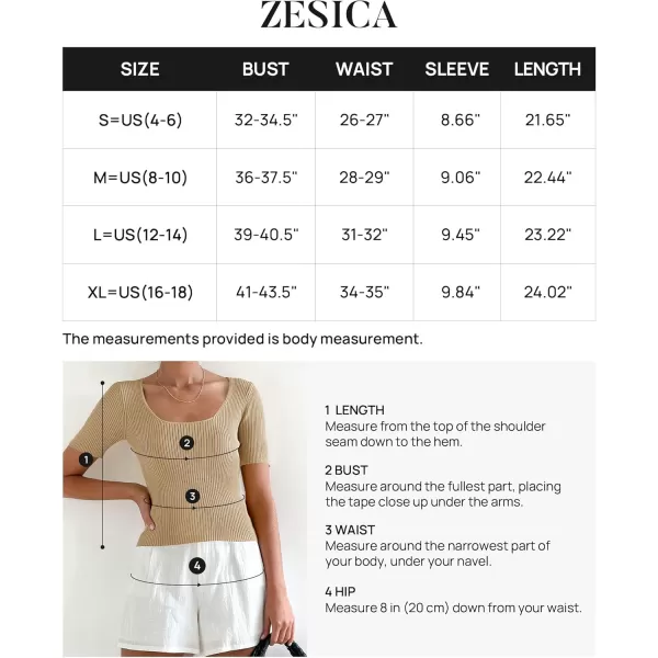 imageZESICA Womens 2024 Short Sleeve Square Neck T Shirts Slim Fitted Summer Ribbed Knit Basic Casual Tee TopsNude