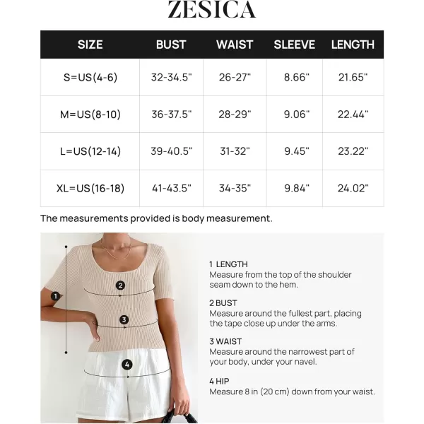 imageZESICA Womens 2024 Short Sleeve Square Neck T Shirts Slim Fitted Summer Ribbed Knit Basic Casual Tee TopsSand