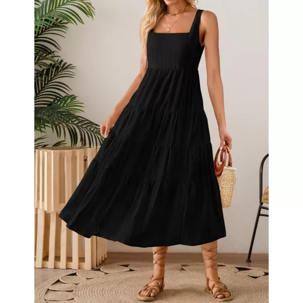 imageZESICA Womens 2024 Summer Sleeveless Dress Casual Backless Loose Flowy Tiered Sundress Beach Cover up Tank DressesBlack