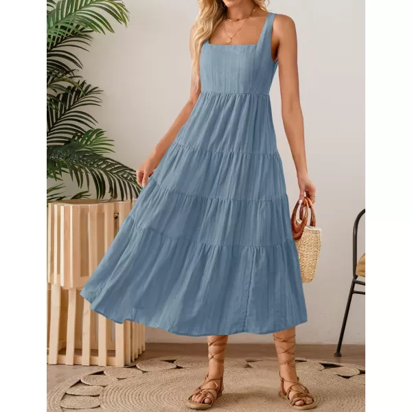 imageZESICA Womens 2024 Summer Sleeveless Dress Casual Backless Loose Flowy Tiered Sundress Beach Cover up Tank DressesDusty Blue