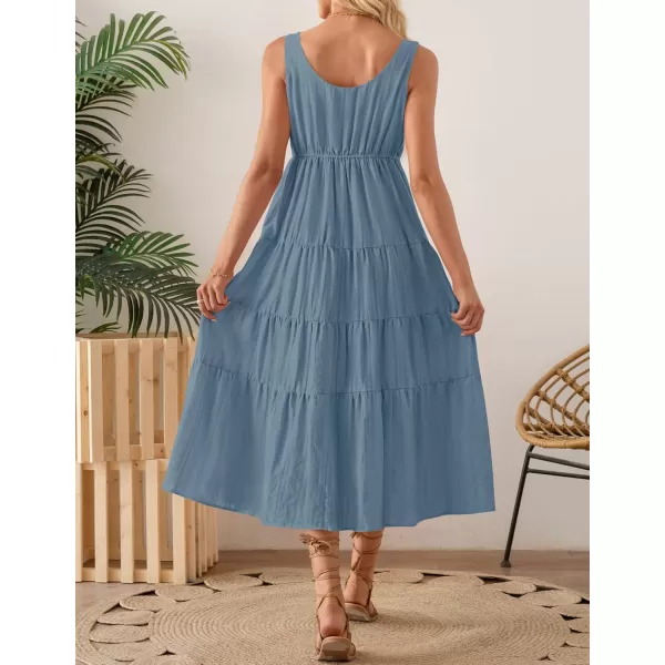 imageZESICA Womens 2024 Summer Sleeveless Dress Casual Backless Loose Flowy Tiered Sundress Beach Cover up Tank DressesDusty Blue
