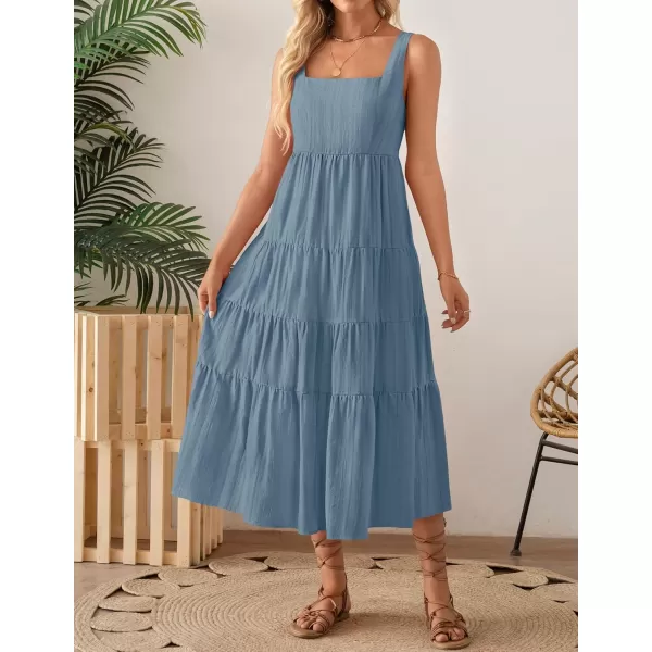 imageZESICA Womens 2024 Summer Sleeveless Dress Casual Backless Loose Flowy Tiered Sundress Beach Cover up Tank DressesDusty Blue