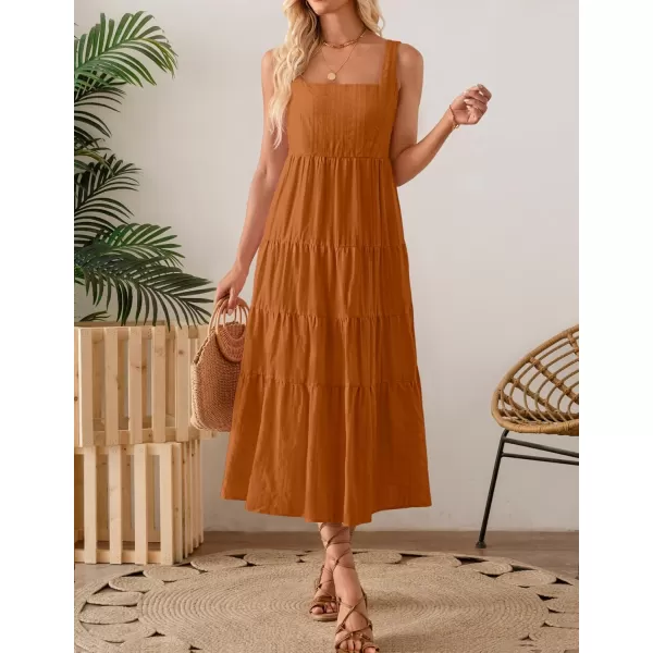 imageZESICA Womens 2024 Summer Sleeveless Dress Casual Backless Loose Flowy Tiered Sundress Beach Cover up Tank DressesOrange