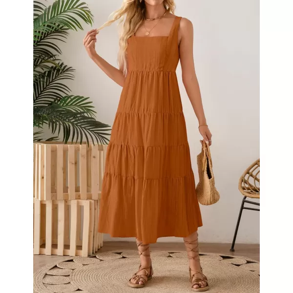 imageZESICA Womens 2024 Summer Sleeveless Dress Casual Backless Loose Flowy Tiered Sundress Beach Cover up Tank DressesOrange