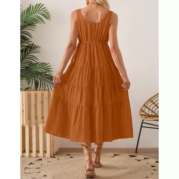 imageZESICA Womens 2024 Summer Sleeveless Dress Casual Backless Loose Flowy Tiered Sundress Beach Cover up Tank DressesOrange