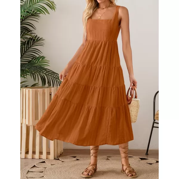 imageZESICA Womens 2024 Summer Sleeveless Dress Casual Backless Loose Flowy Tiered Sundress Beach Cover up Tank DressesOrange