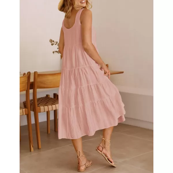 imageZESICA Womens 2024 Summer Sleeveless Dress Casual Backless Loose Flowy Tiered Sundress Beach Cover up Tank DressesPink