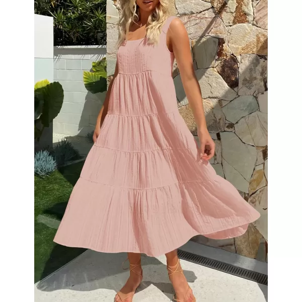 imageZESICA Womens 2024 Summer Sleeveless Dress Casual Backless Loose Flowy Tiered Sundress Beach Cover up Tank DressesPink