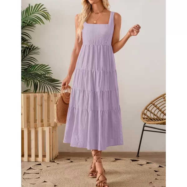 imageZESICA Womens 2024 Summer Sleeveless Dress Casual Backless Loose Flowy Tiered Sundress Beach Cover up Tank DressesPurple
