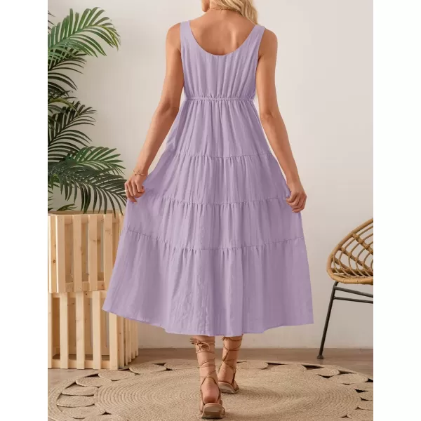 imageZESICA Womens 2024 Summer Sleeveless Dress Casual Backless Loose Flowy Tiered Sundress Beach Cover up Tank DressesPurple