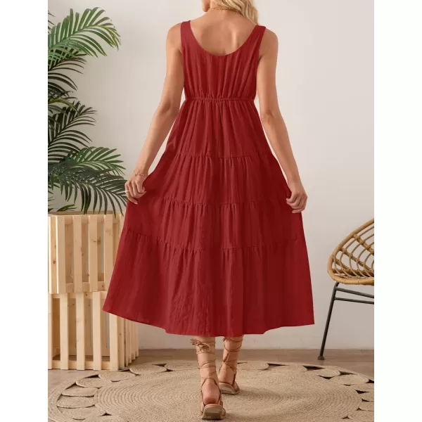 imageZESICA Womens 2024 Summer Sleeveless Dress Casual Backless Loose Flowy Tiered Sundress Beach Cover up Tank DressesRed