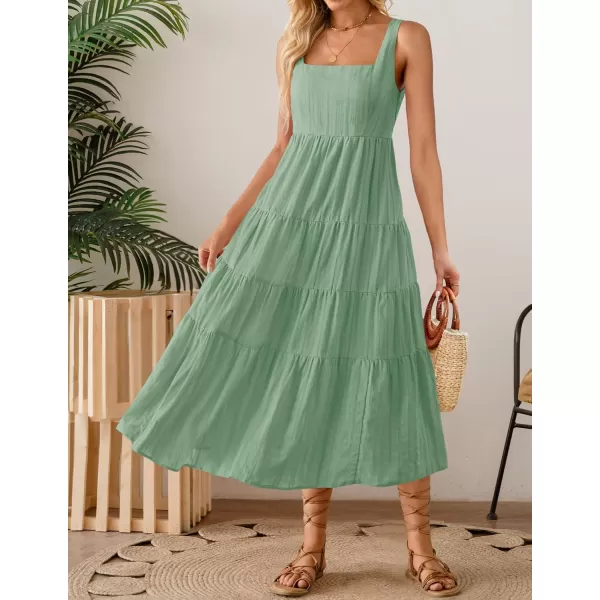 imageZESICA Womens 2024 Summer Sleeveless Dress Casual Backless Loose Flowy Tiered Sundress Beach Cover up Tank DressesSage Green