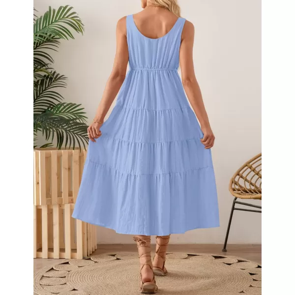 imageZESICA Womens 2024 Summer Sleeveless Dress Casual Backless Loose Flowy Tiered Sundress Beach Cover up Tank DressesSky