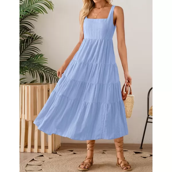imageZESICA Womens 2024 Summer Sleeveless Dress Casual Backless Loose Flowy Tiered Sundress Beach Cover up Tank DressesSky