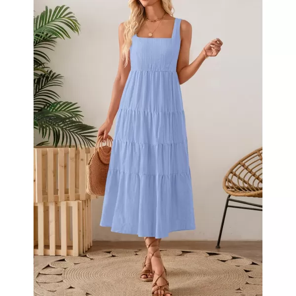 imageZESICA Womens 2024 Summer Sleeveless Dress Casual Backless Loose Flowy Tiered Sundress Beach Cover up Tank DressesSky