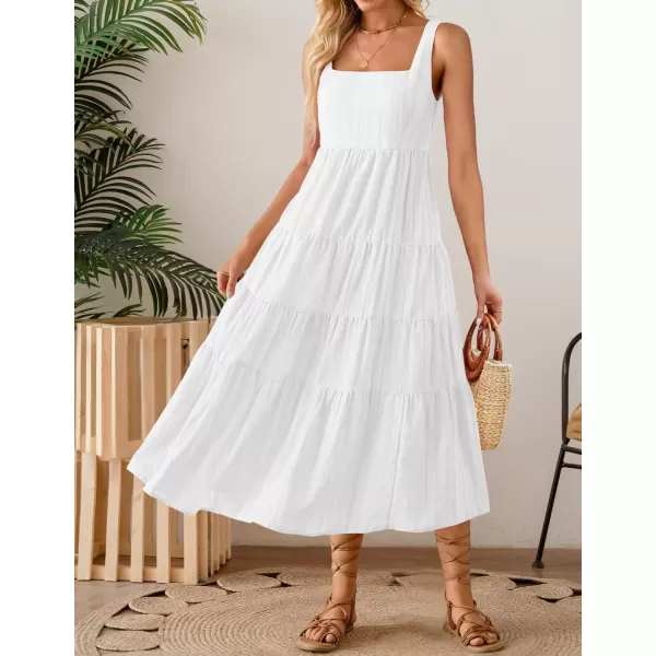 imageZESICA Womens 2024 Summer Sleeveless Dress Casual Backless Loose Flowy Tiered Sundress Beach Cover up Tank DressesWhite