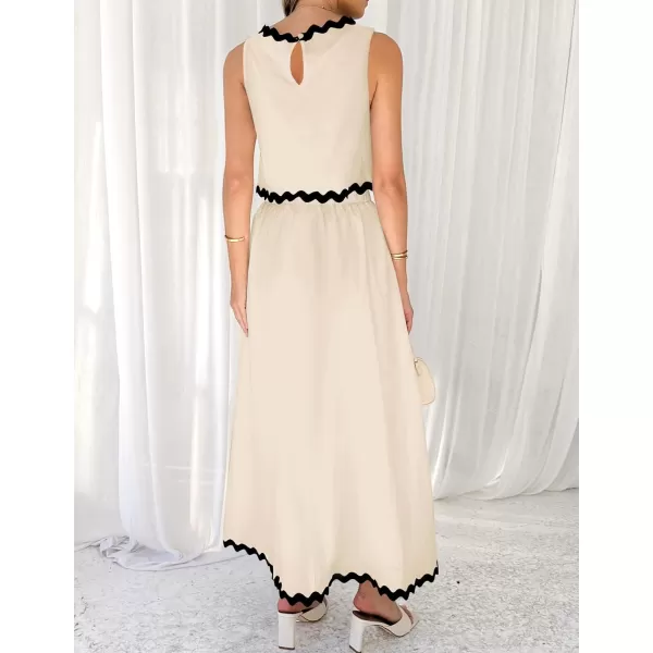 imageZESICA Womens 2024 Summer Two Piece Outfits Casual Sleeveless Tank Top and A Line Flowy Maxi Skirt Sets Vacation OutfitApricot