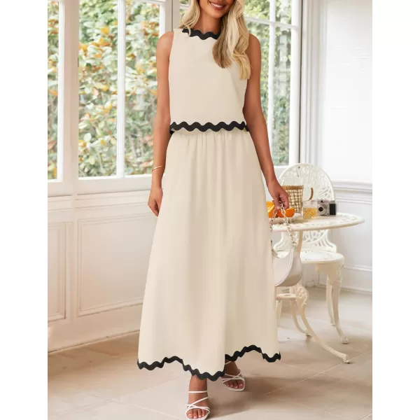 imageZESICA Womens 2024 Summer Two Piece Outfits Casual Sleeveless Tank Top and A Line Flowy Maxi Skirt Sets Vacation OutfitApricot