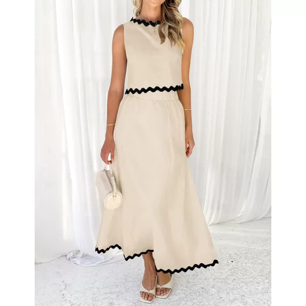 imageZESICA Womens 2024 Summer Two Piece Outfits Casual Sleeveless Tank Top and A Line Flowy Maxi Skirt Sets Vacation OutfitApricot