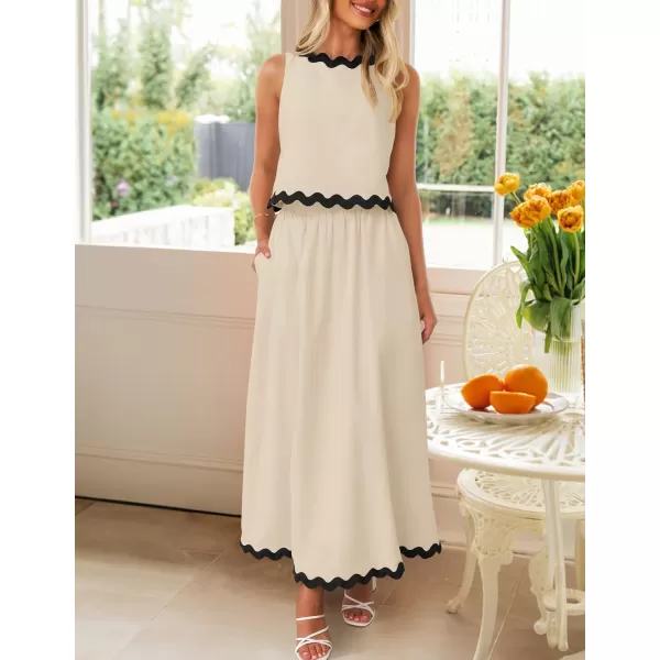 imageZESICA Womens 2024 Summer Two Piece Outfits Casual Sleeveless Tank Top and A Line Flowy Maxi Skirt Sets Vacation OutfitApricot