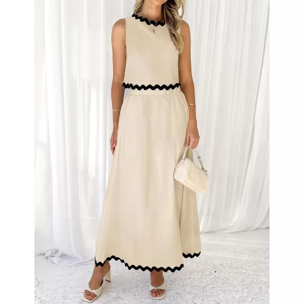 imageZESICA Womens 2024 Summer Two Piece Outfits Casual Sleeveless Tank Top and A Line Flowy Maxi Skirt Sets Vacation OutfitApricot