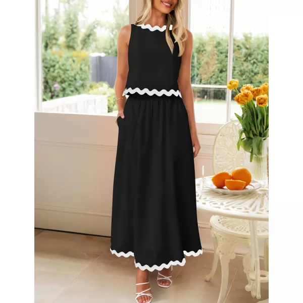 imageZESICA Womens 2024 Summer Two Piece Outfits Casual Sleeveless Tank Top and A Line Flowy Maxi Skirt Sets Vacation OutfitBlack