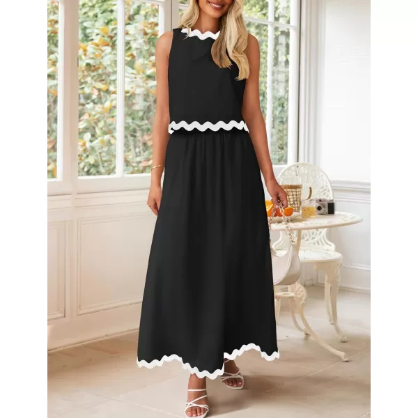 imageZESICA Womens 2024 Summer Two Piece Outfits Casual Sleeveless Tank Top and A Line Flowy Maxi Skirt Sets Vacation OutfitBlack