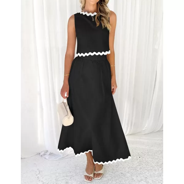 imageZESICA Womens 2024 Summer Two Piece Outfits Casual Sleeveless Tank Top and A Line Flowy Maxi Skirt Sets Vacation OutfitBlack