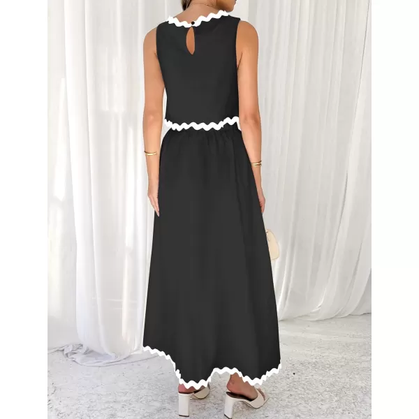 imageZESICA Womens 2024 Summer Two Piece Outfits Casual Sleeveless Tank Top and A Line Flowy Maxi Skirt Sets Vacation OutfitBlack