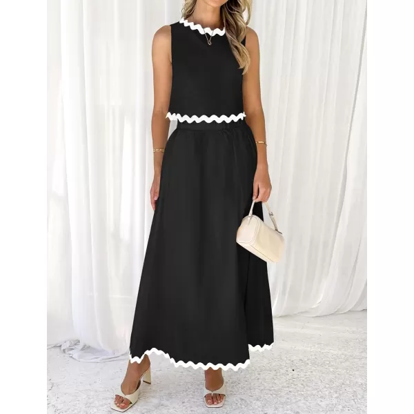 imageZESICA Womens 2024 Summer Two Piece Outfits Casual Sleeveless Tank Top and A Line Flowy Maxi Skirt Sets Vacation OutfitBlack