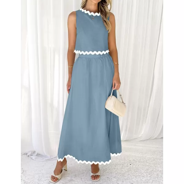 imageZESICA Womens 2024 Summer Two Piece Outfits Casual Sleeveless Tank Top and A Line Flowy Maxi Skirt Sets Vacation OutfitBlue