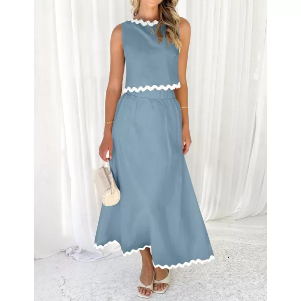 imageZESICA Womens 2024 Summer Two Piece Outfits Casual Sleeveless Tank Top and A Line Flowy Maxi Skirt Sets Vacation OutfitBlue