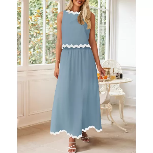 imageZESICA Womens 2024 Summer Two Piece Outfits Casual Sleeveless Tank Top and A Line Flowy Maxi Skirt Sets Vacation OutfitBlue